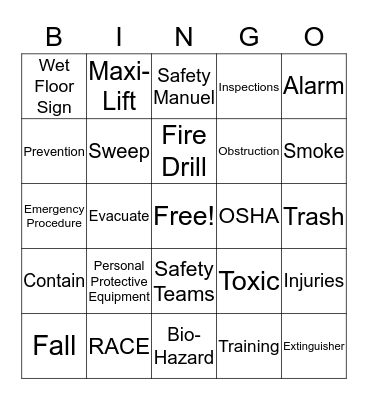 Safety Bingo Card