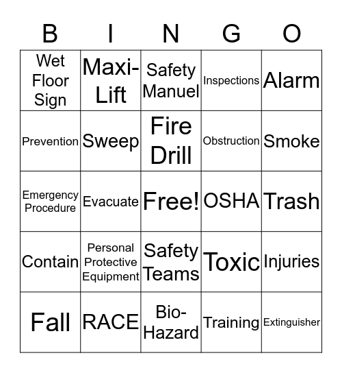 Safety Bingo Card