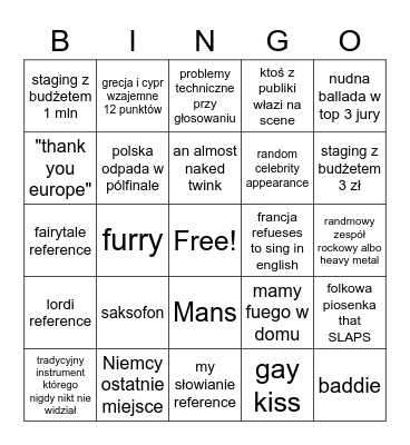 EUROWIZJA 2023 Bingo Card