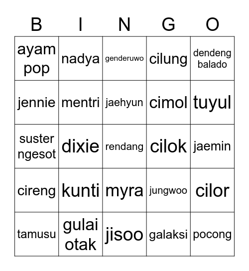 bingo w myra Bingo Card
