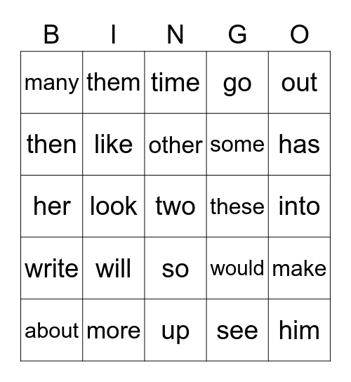 Sight Words 1.3 Bingo Card