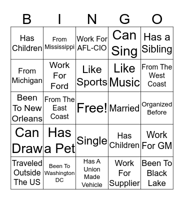 Getting To Know You Bingo Card