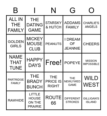 TV Show Theme Songs Bingo Card