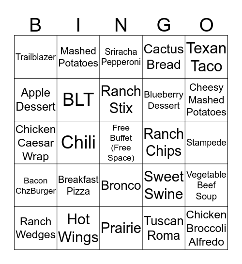 Pizza Ranch Bingo Card
