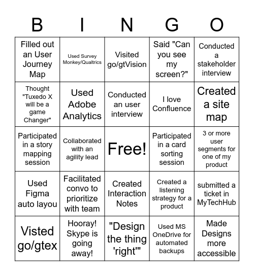 UX Bingo Card