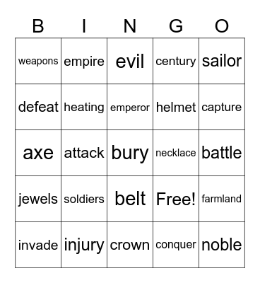 Mixed Vocabulary V Bingo Card