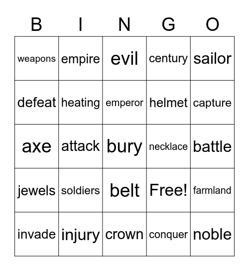 Mixed Vocabulary V Bingo Card