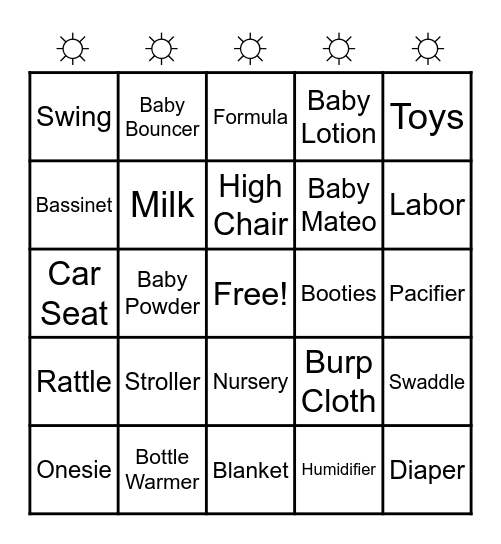 BABY SHOWER BINGO Card