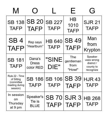 END OF SESSION Bingo Card