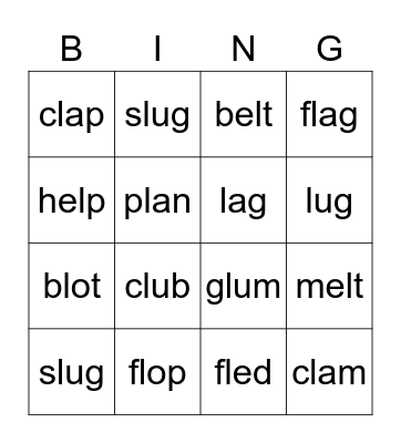 grapheme l Bingo Card