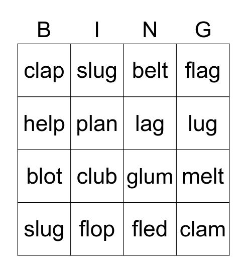 grapheme l Bingo Card