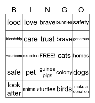 Toronto Humane Society BINGO Card