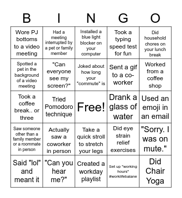 Remote Work Bingo Card