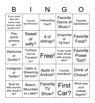 Icebreakers Bingo Card
