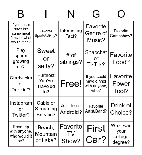 Icebreakers Bingo Card