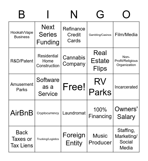 Loan Sourcing BINGO Card