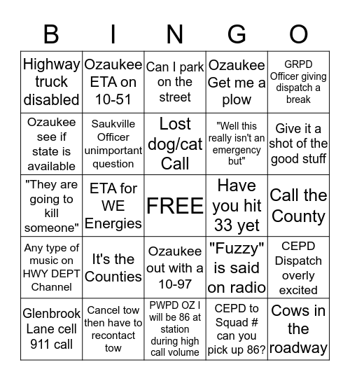 DISPATCH BINGO Card