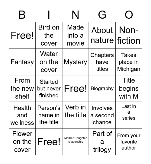 Spring Bingo Challenge Bingo Card