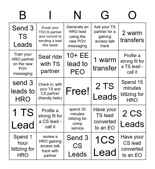 SBS/HRO BINGO! Bingo Card