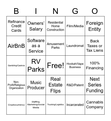 Loan Sourcing BINGO Card
