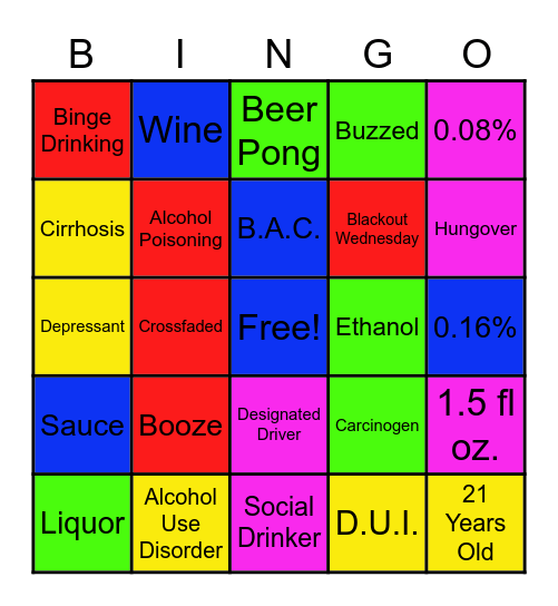 Alcohol Terms Bingo Card