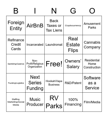 Loan Sourcing BINGO Card