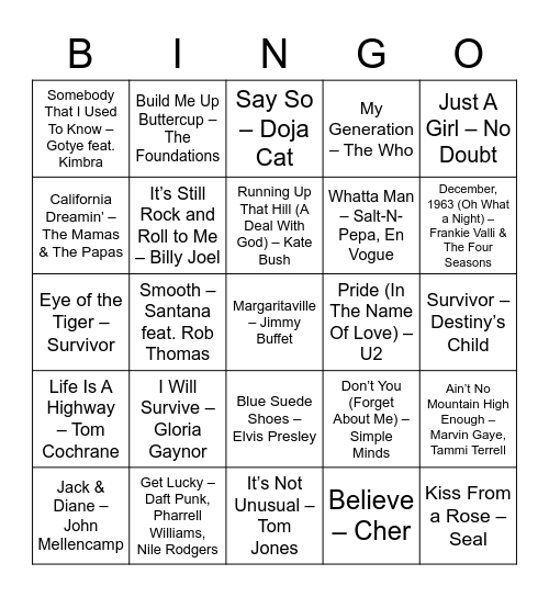 WBA MUSIC BINGO Card