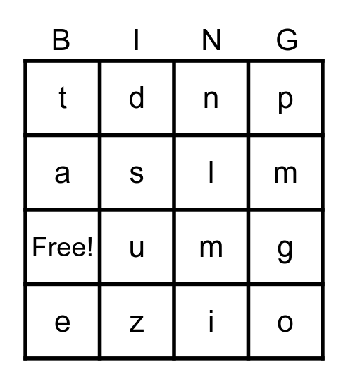 Letter Sounds Bingo Card