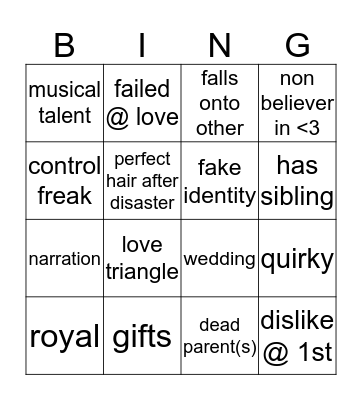 Hallmark Movie BINGO Card