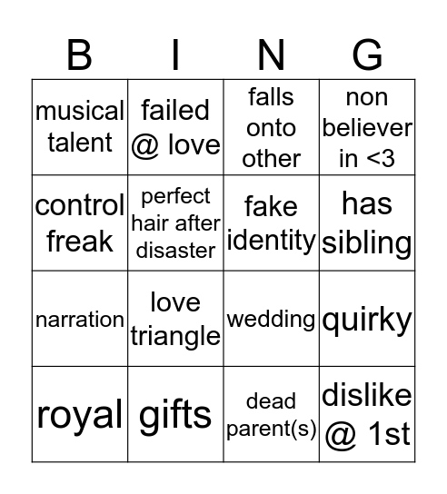 Hallmark Movie BINGO Card