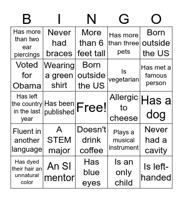 Get-to-know-you BINGO Card