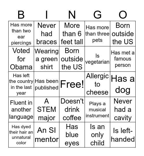 Get-to-know-you BINGO Card