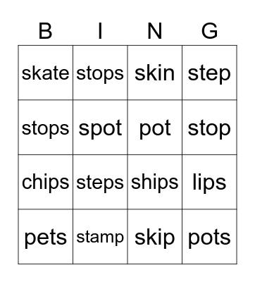 S Bingo Card