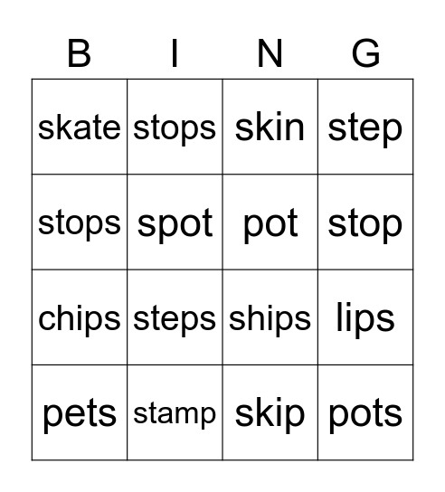S Bingo Card