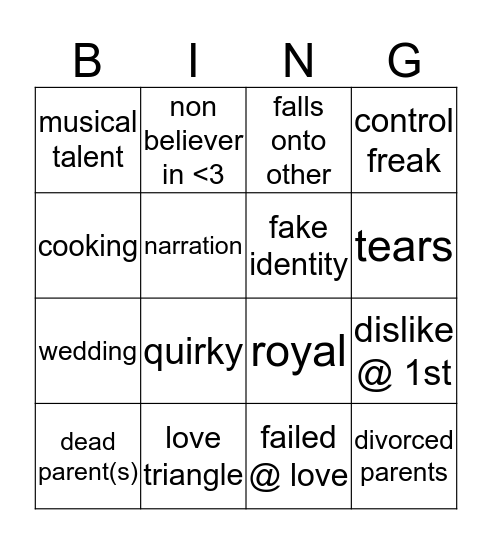 Hallmark Movie BINGO Card