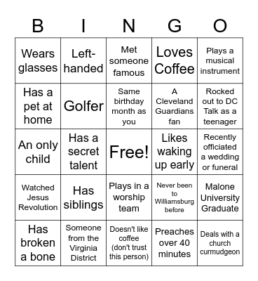 Eastern Region - People Bingo! Bingo Card