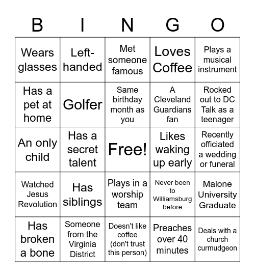 Eastern Region - People Bingo! Bingo Card