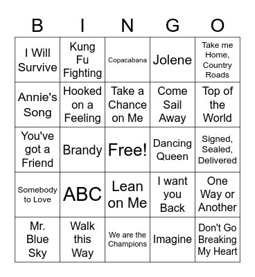 70's Musical Bingo Pt 1 Bingo Card