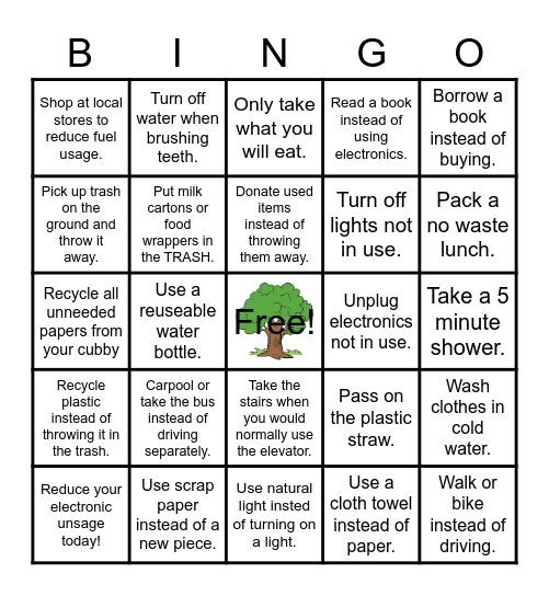 Earth Week Class Challenge Bingo Card
