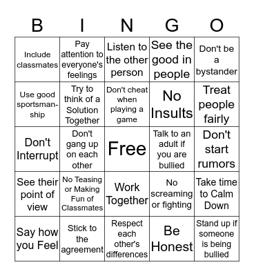 Conflict Resolution Bingo Card