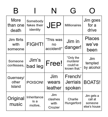 Murder She Bergerac’d Bingo Card