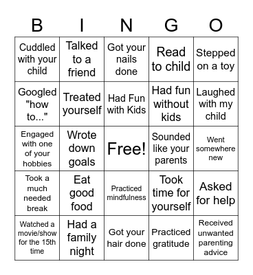 Pals Parent Night Bingo Card