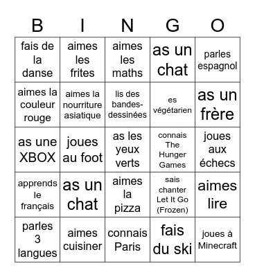 Est-ce que tu ... ? Bingo Card