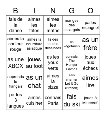 Est-ce que tu ... ? Bingo Card