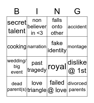 Hallmark Movie BINGO Card