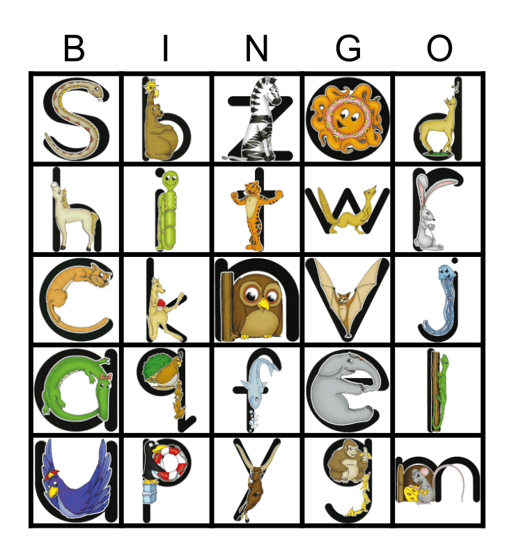 zoophonics Bingo Card