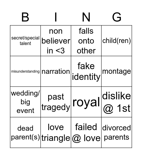 Hallmark Movie BINGO Card