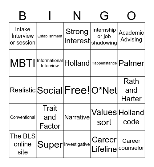 CAREER PLANNING Bingo Card