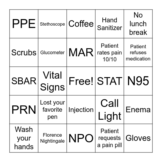 Nurse Bingo Card