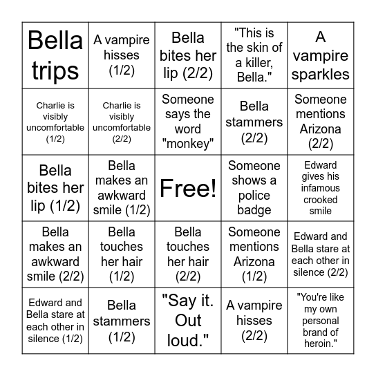 Twilight Bingo Card